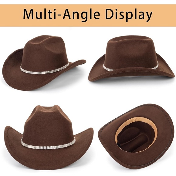 Brown Classic Felt Cowboy hat with Rhinestone Belt Detail | NEW - Picture 4 of 6